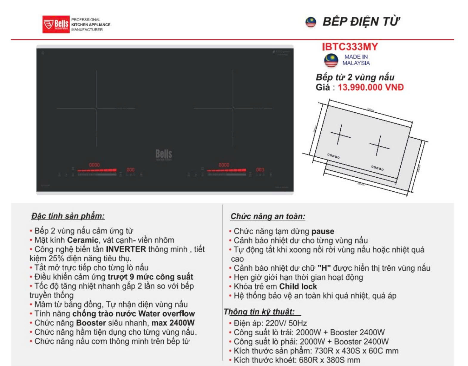 Bếp từ đôi Bells IBTC333MY